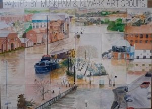 Painting of The Wharf, Newark in Flood